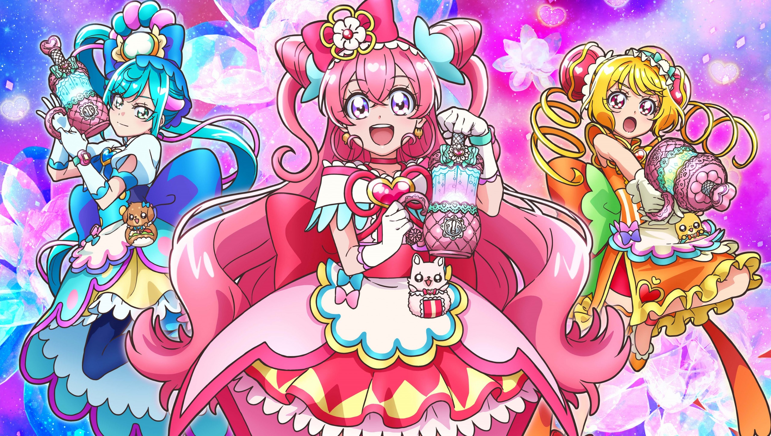 デリシャスパーティ プリキュア ビジュアルとキャストが公開 キュアプレシャス キュアスパイシー キュアヤムヤム の3人組 ごはんがモチーフで それぞれ米 パン 麺に対応 ニチアサエイト